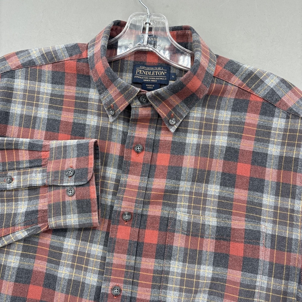 Pendleton Shirt Mens Large Gray Red Plaid Flannel Button Down Cotton Wool Landry